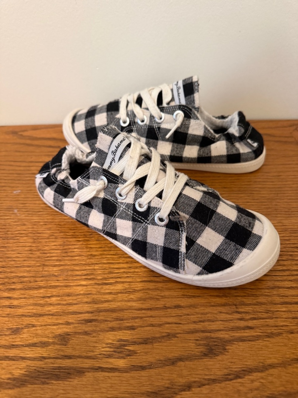 Tommy Bahama Plaid Canvas Sneaker - Black & White